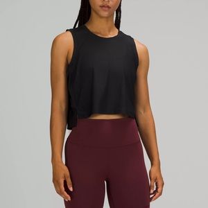 Black Lululemon mesh back cropped train tank top